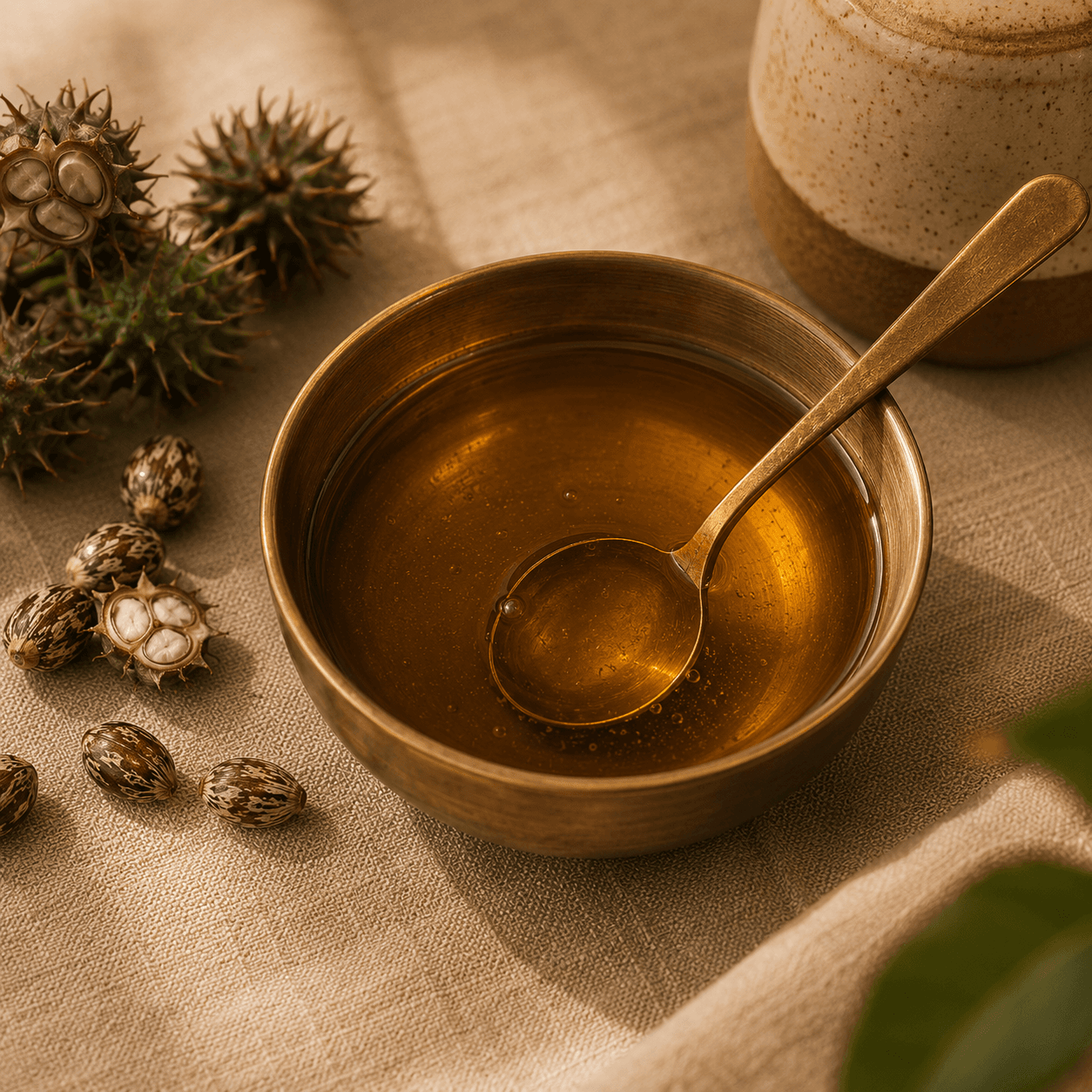 Castor oil ingredient visual for RUVS Naturals Hibiscus Hair Oil